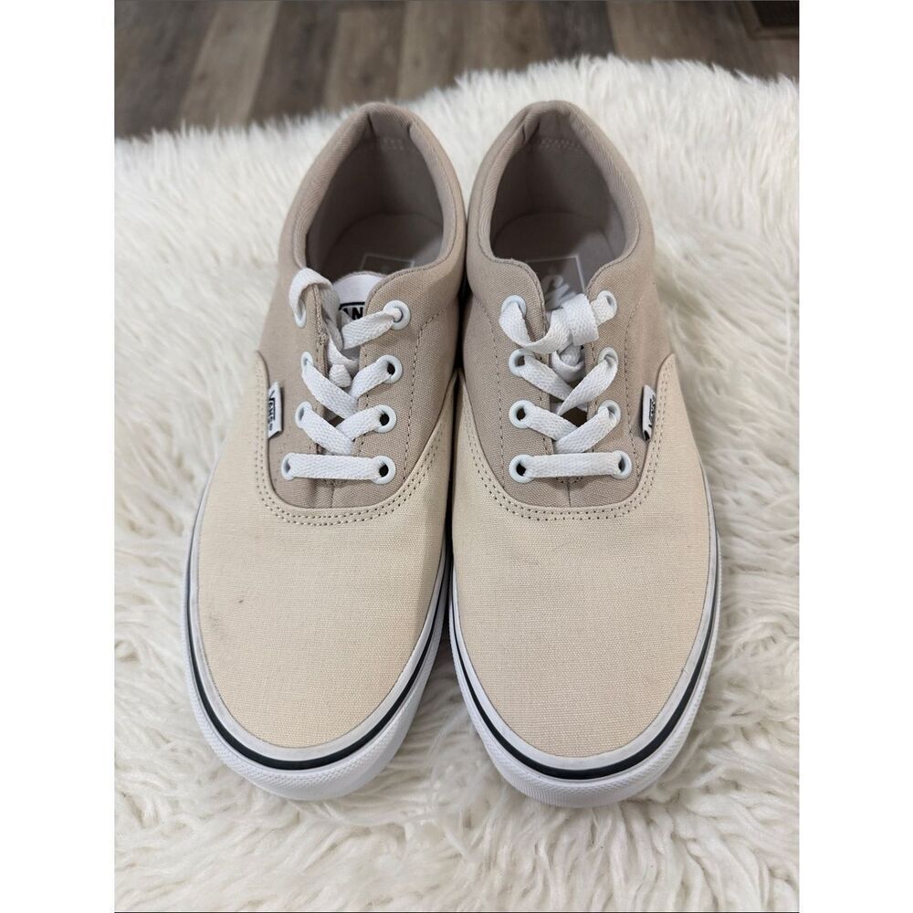 Vans Low-Top Canvas Sneakers in Beige and White Size 8.5